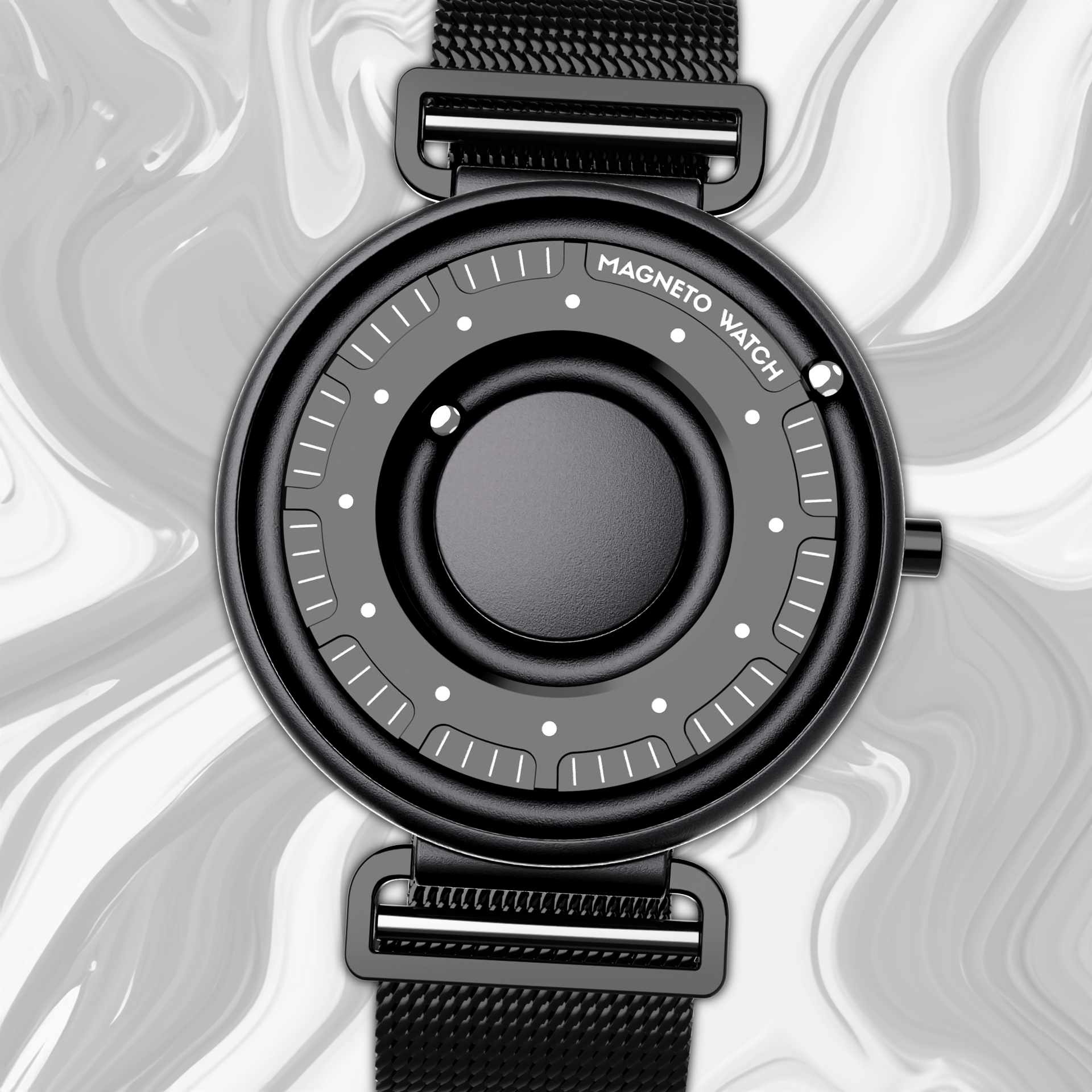 Magneto-Watch-Primus-Black-Milanaise-Black-Background