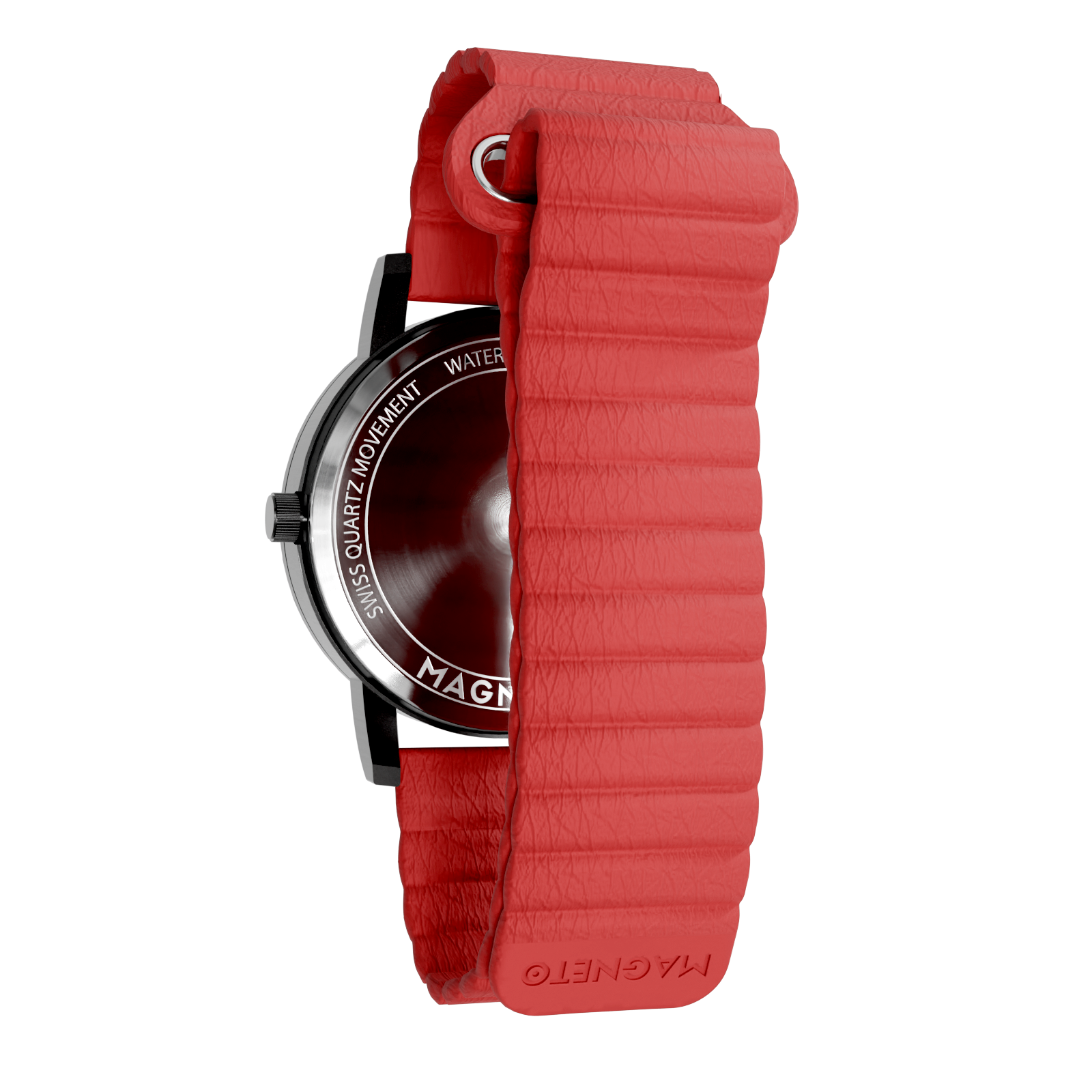 Magneto-Watch-Wave-Black-Kunstleder-Magnetisch-Rot-Back
