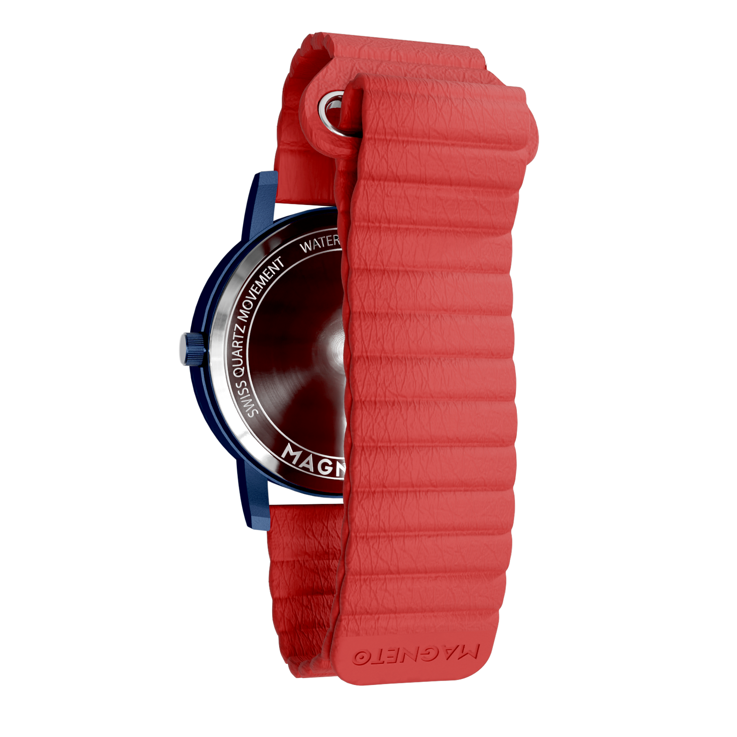 Magneto-Watch-Wave-Blue-Kunstleder-Magnetisch-Rot-Back