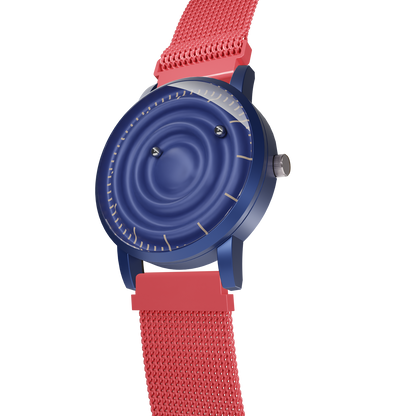 Magneto-Watch-Wave-Blue-Maschenarmband-Rot-Side