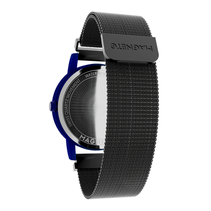 Magneto-Watch-Wave-Blue-Maschenarmband-Schwarz-Back