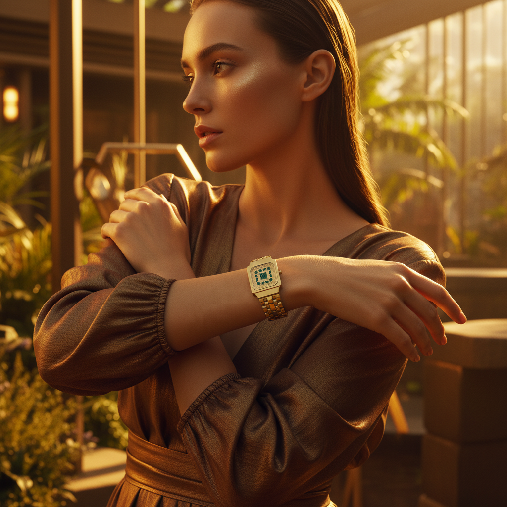 Square Resin Gold - Kleinere Uhr