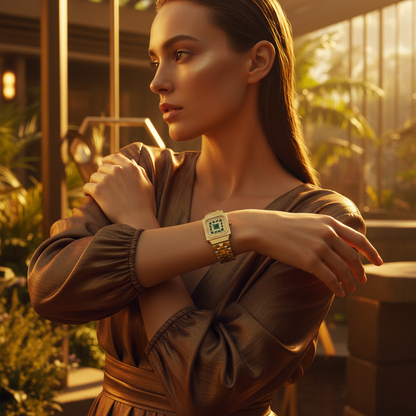 Square Resin Gold - Kleinere Uhr