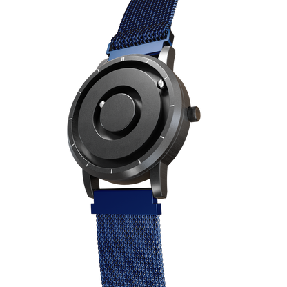 Magneto-Watch-Jupiter-Black-Maschenarmband-Blau-Side