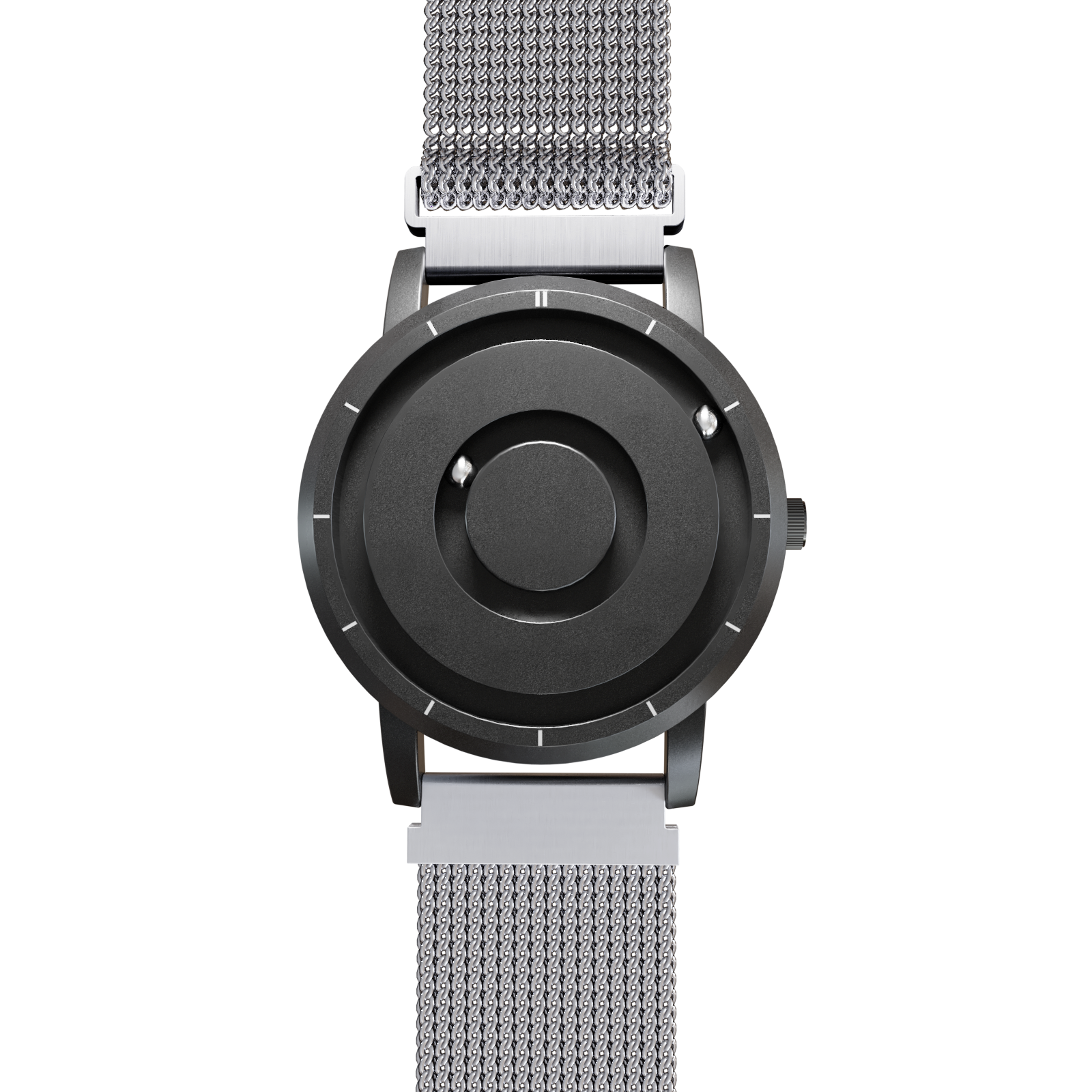 Magneto-Watch-Jupiter-Black-Maschenarmband-Silber-Front