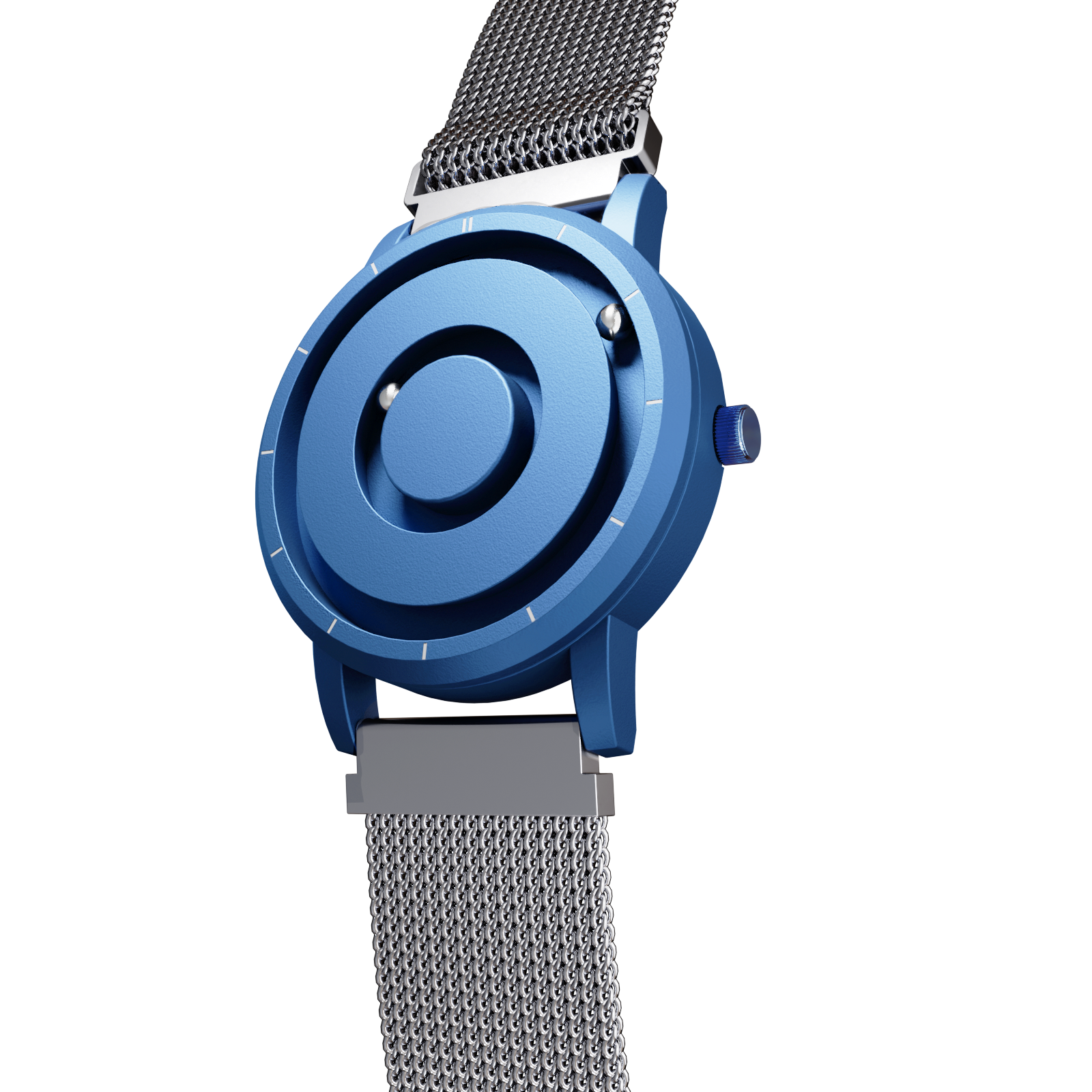 Magneto-Watch-Jupiter-Blue-Maschenarmband-Silber-Side