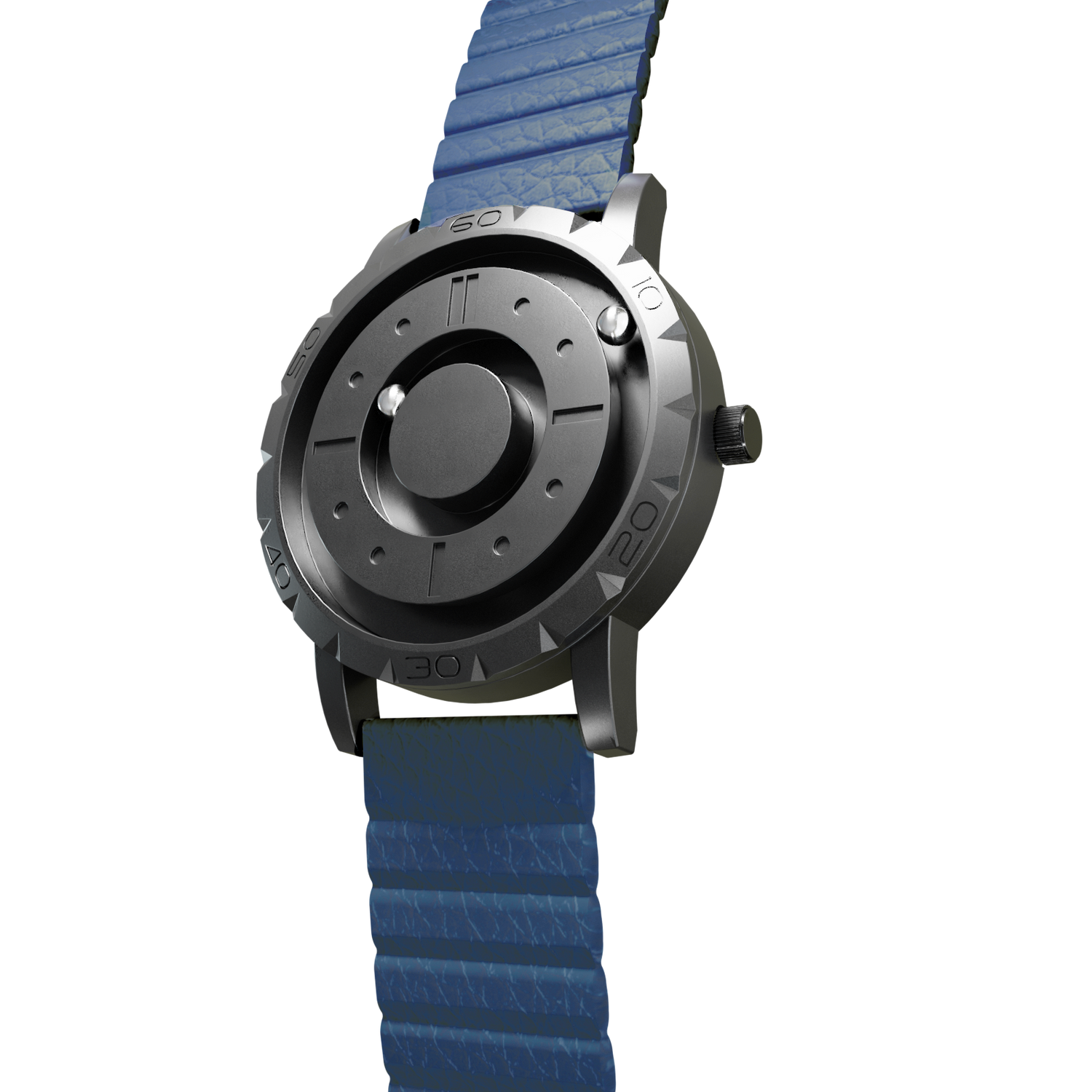 Magneto-Watch-Komet-Black-Kunstleder-Magnetisch-Blau-Side