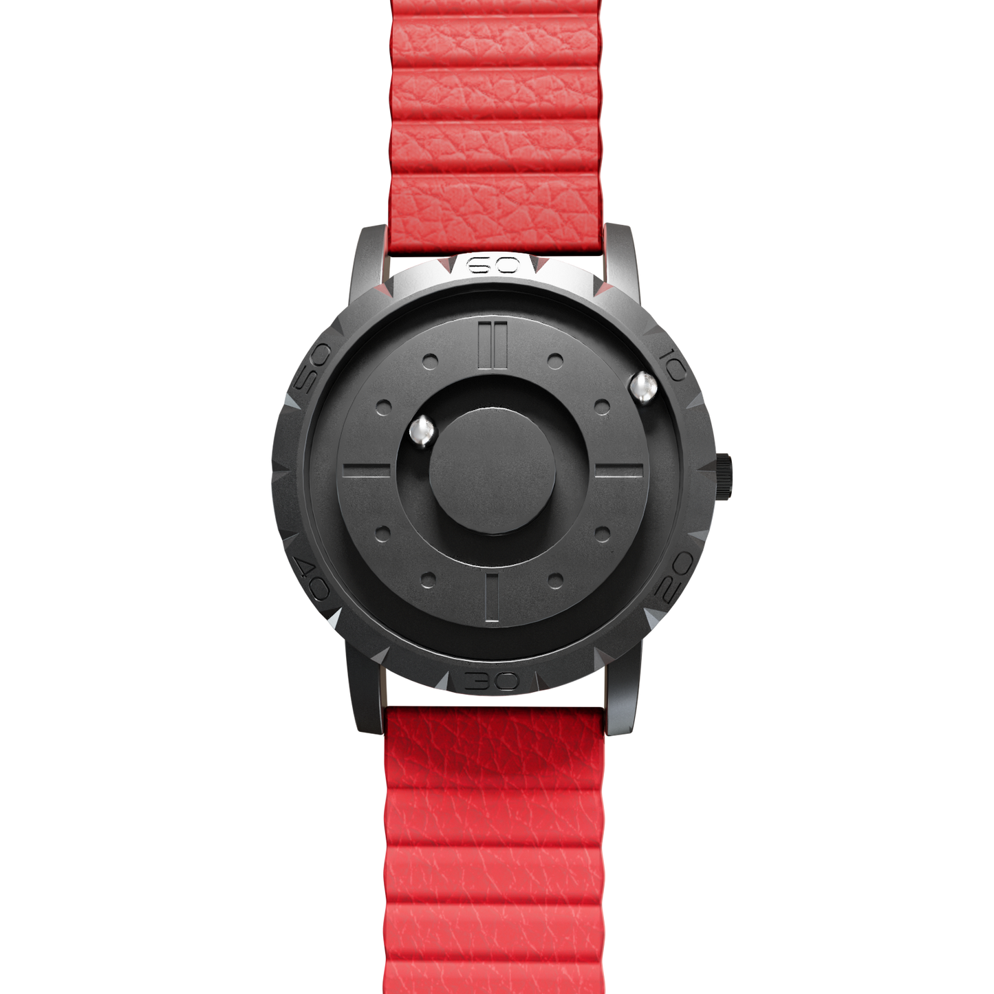 Magneto-Watch-Komet-Black-Kunstleder-Magnetisch-Rot-Front