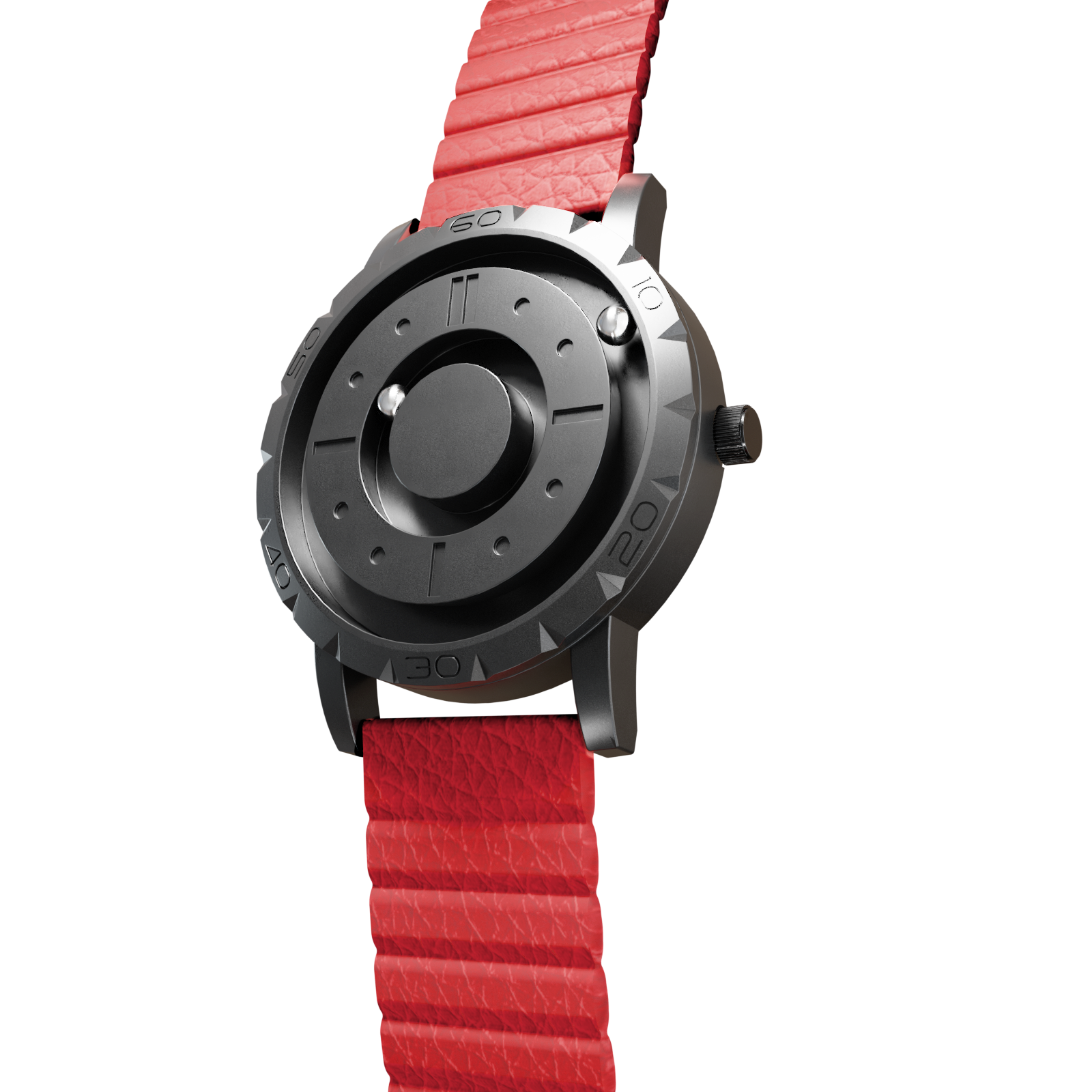 Magneto-Watch-Komet-Black-Kunstleder-Magnetisch-Rot-Side