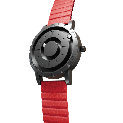 Magneto-Watch-Komet-Black-Kunstleder-Magnetisch-Rot-Side