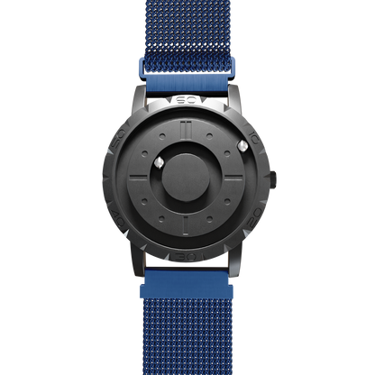 Magneto-Watch-Komet-Black-Maschenarmband-Blau-Front