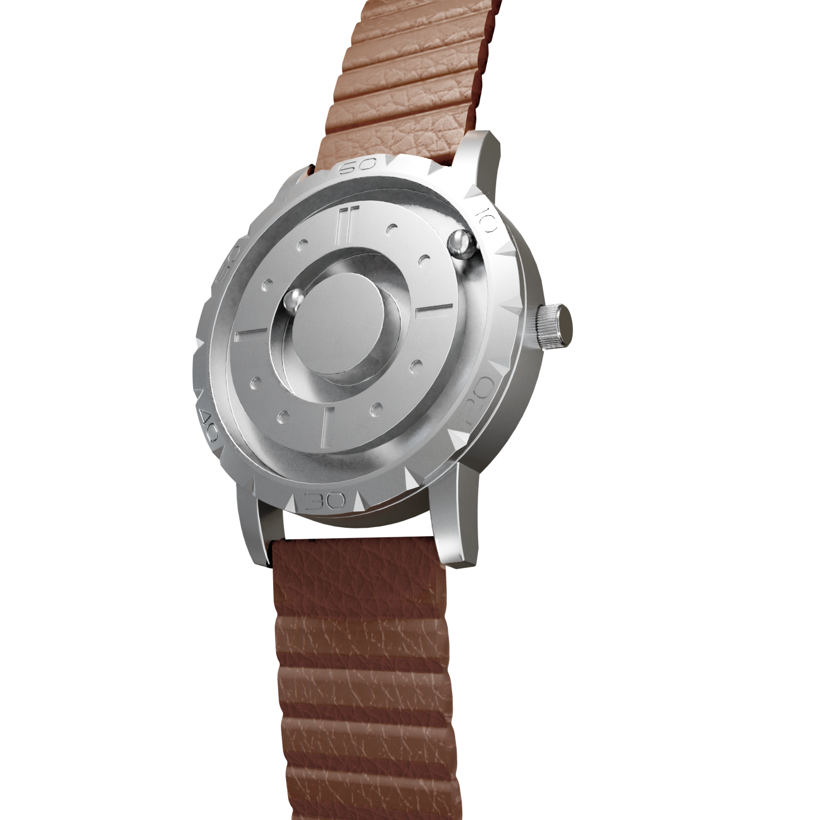 Magneto-Watch-Komet-Silver-Kunstleder-Magnetisch-Braun-Side