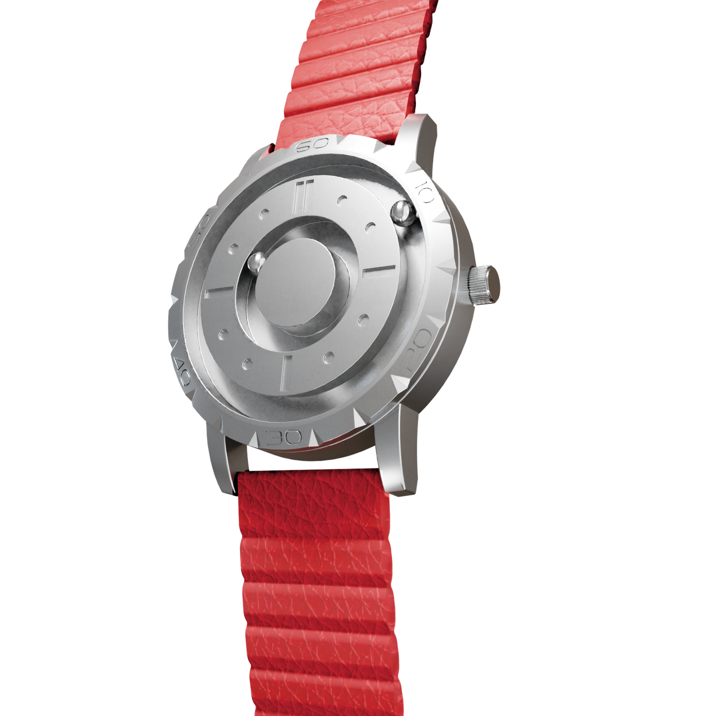 Magneto-Watch-Komet-Silver-Kunstleder-Magnetisch-Rot-Side