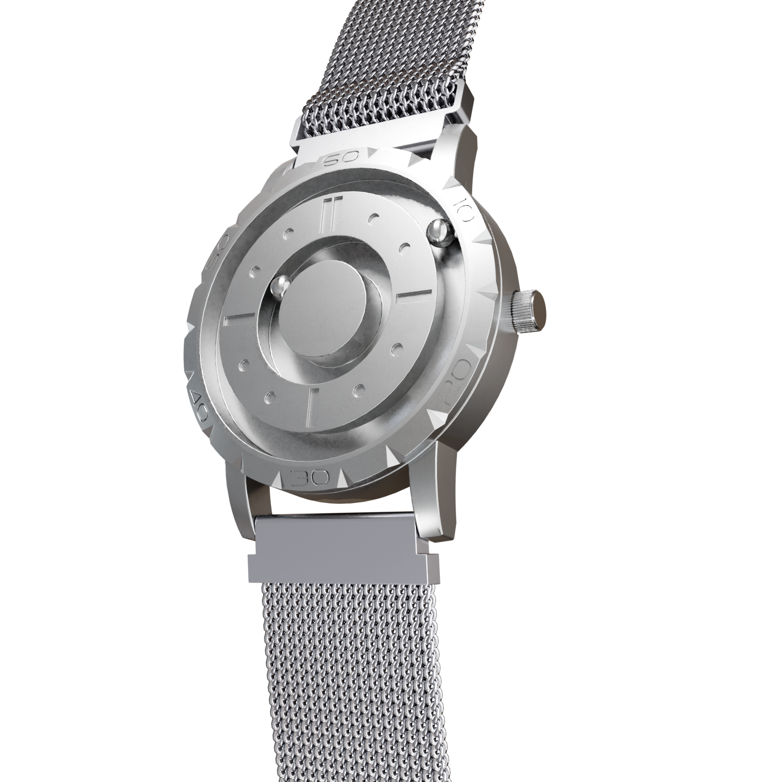 Magneto-Watch-Komet-Silver-Maschenarmband-Silber-Side