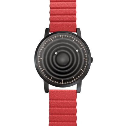 Magneto-Watch-Wave-Black-Kunstleder-Magnetisch-Rot-Front