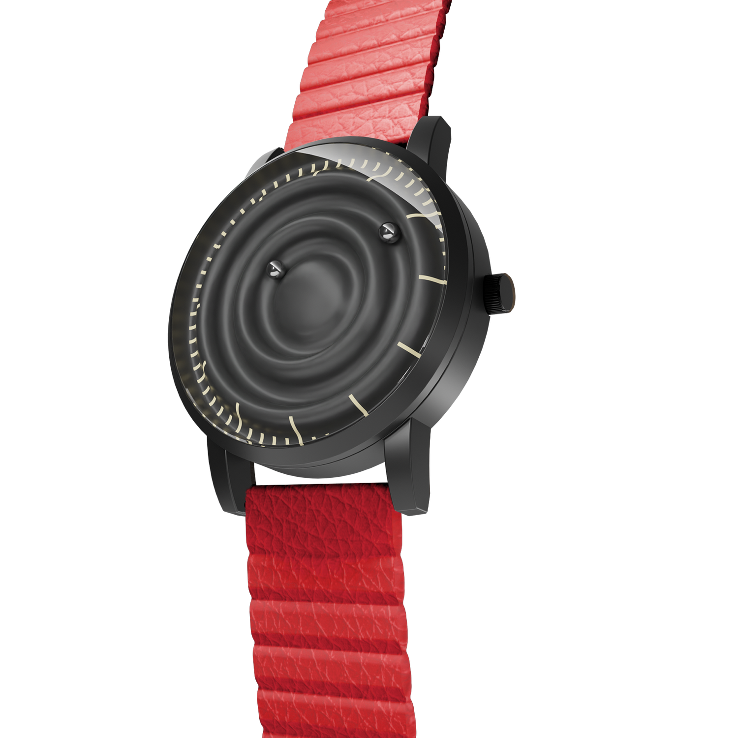 Magneto-Watch-Wave-Black-Kunstleder-Magnetisch-Rot-Side
