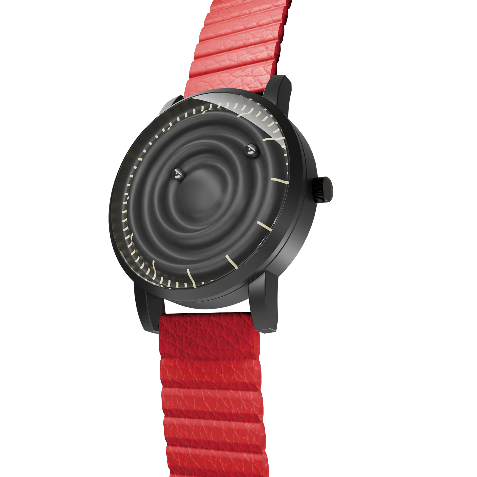 Magneto-Watch-Wave-Black-Kunstleder-Magnetisch-Rot-Side