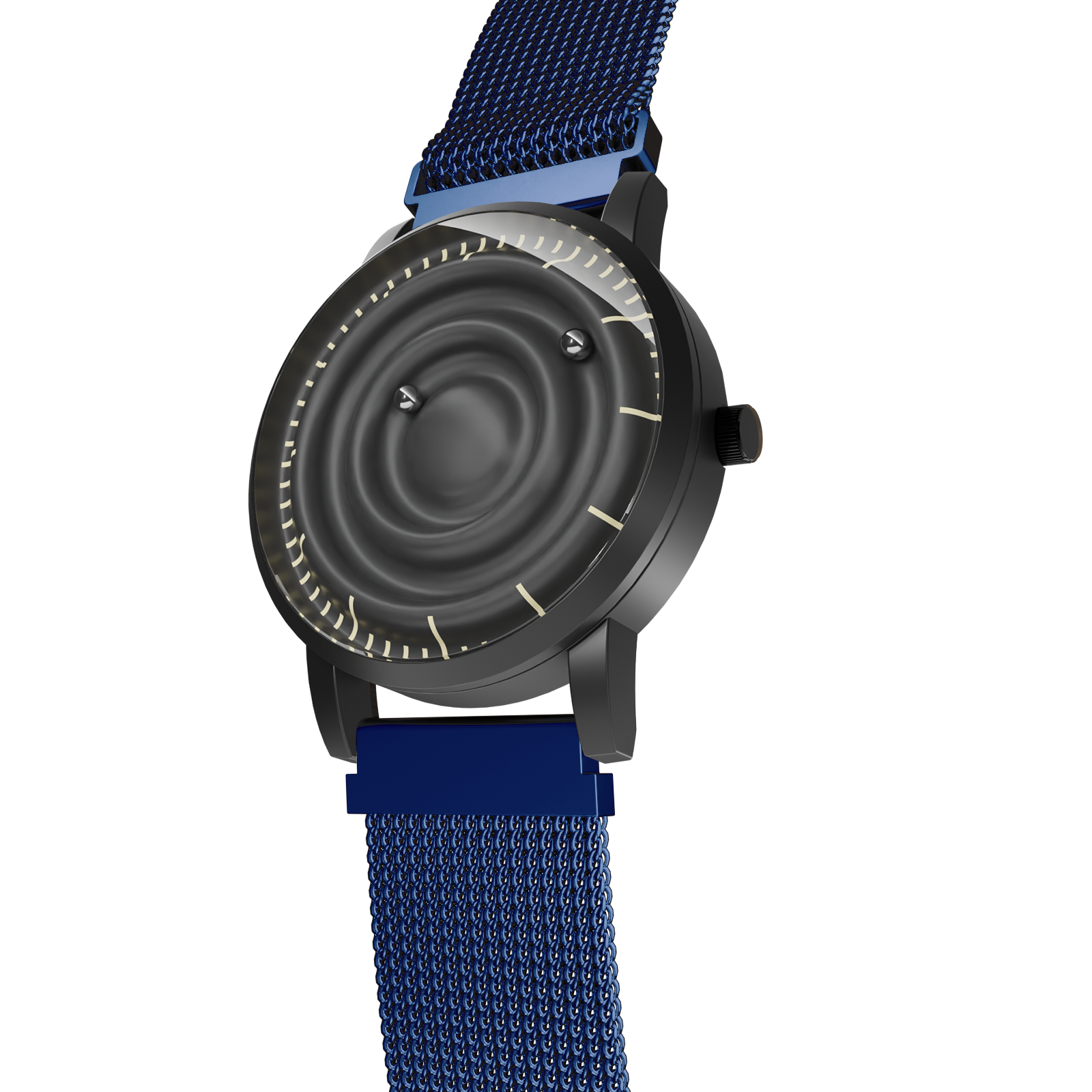 Magneto-Watch-Wave-Black-Maschenarmband-Blau-Side