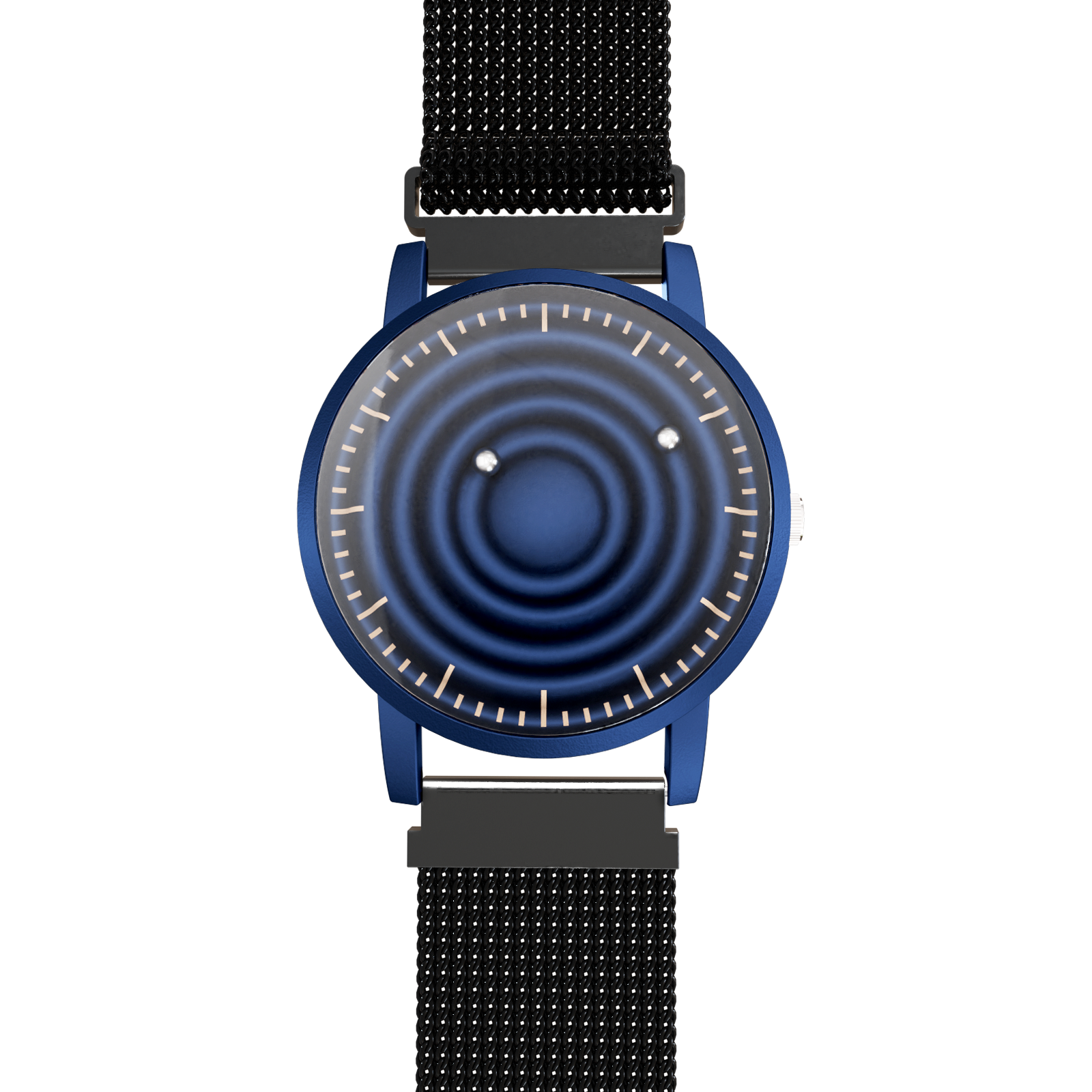 Magneto-Watch-Wave-Blue-Maschenarmband-Schwarz-Front