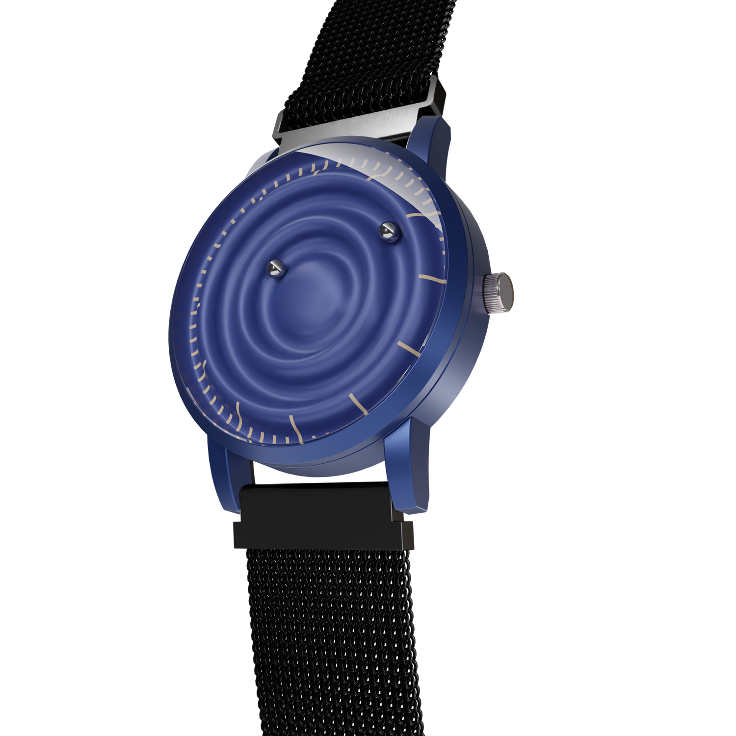 Magneto-Watch-Wave-Blue-Maschenarmband-Schwarz-Side