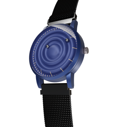 Magneto-Watch-Wave-Blue-Maschenarmband-Schwarz-Side
