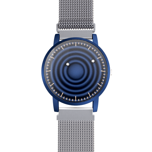Magneto-Watch-Wave-Blue-Maschenarmband-Silber-Front