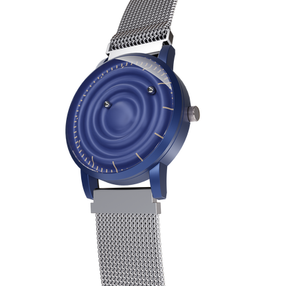 Magneto-Watch-Wave-Blue-Maschenarmband-Silber-Side